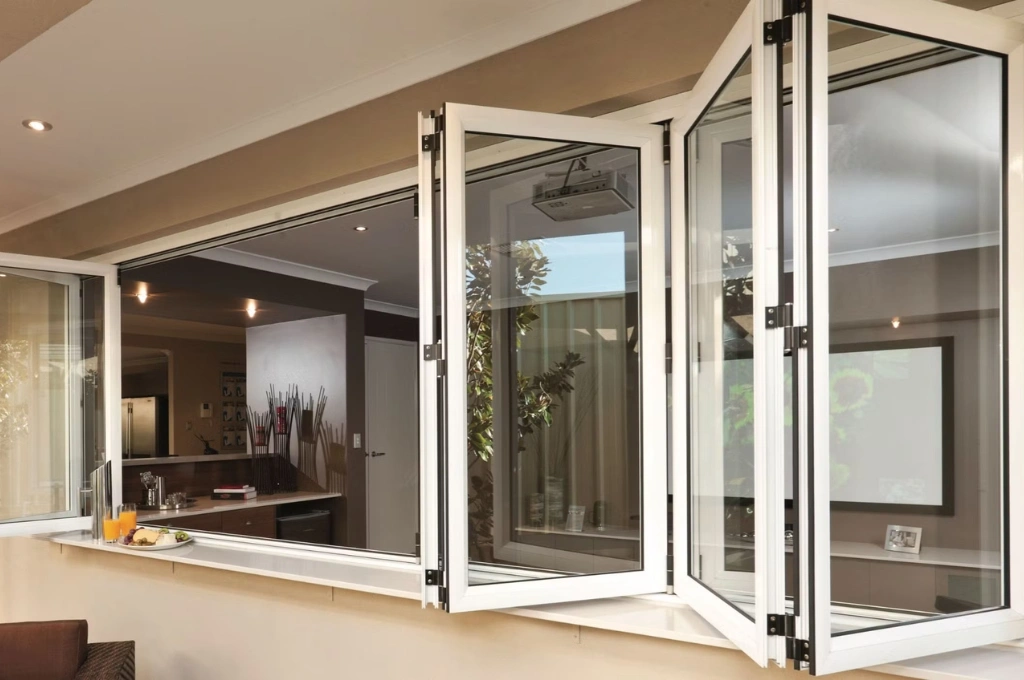 Close up of new marine-grade, rust-resistant window hinges and locks installed on a coastal aluminium window frame.