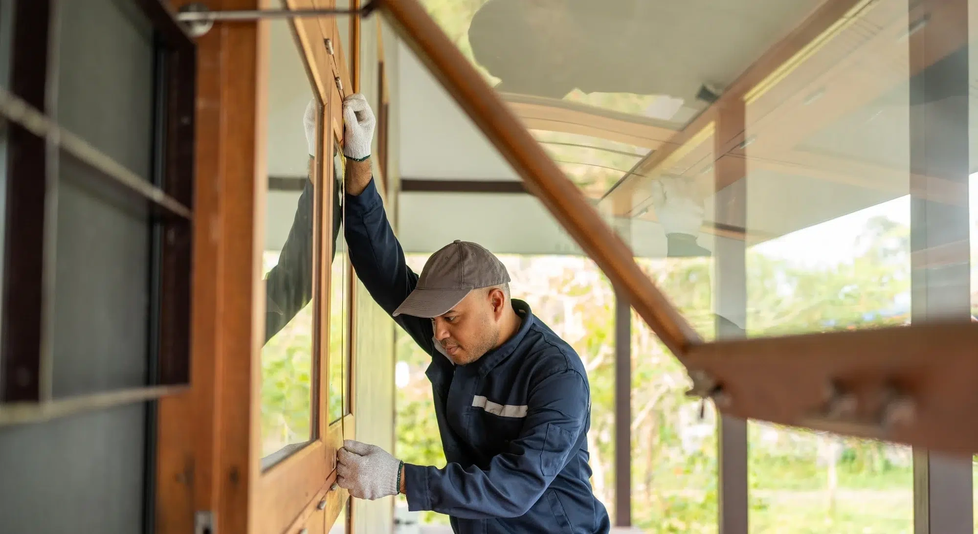 Técnico experto realizando Reparación de Ventanas Marbella y Estepona con herramientas de precisión.
